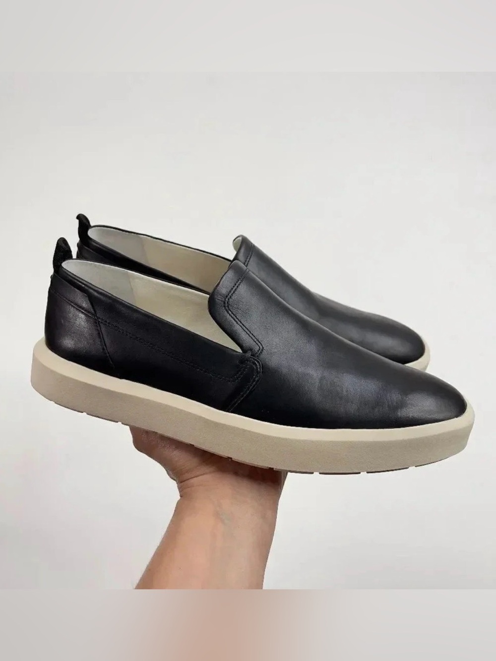 Franco Sarto Prato Black Leather Platform Slip On Sneakers